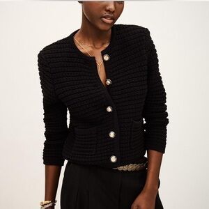 ba&sh Black Gaspard Knit Button-Front Jacket Cardigan